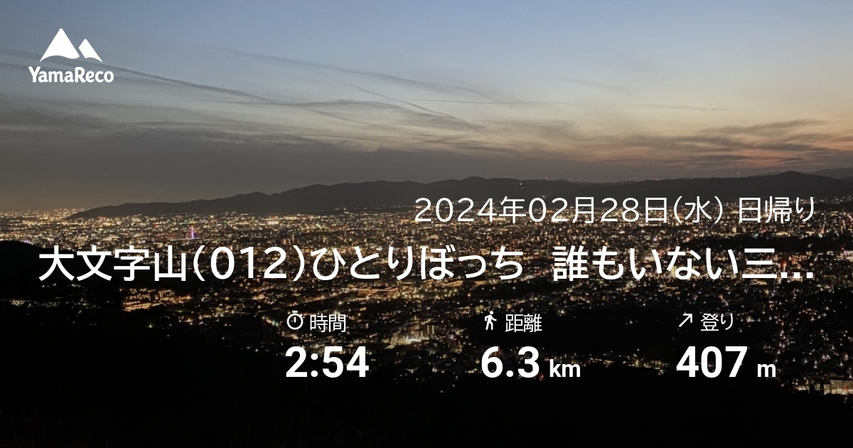 山行記録: 大文字山（012）ひとりぼっち　誰もいない三角点、火床(-_-;)