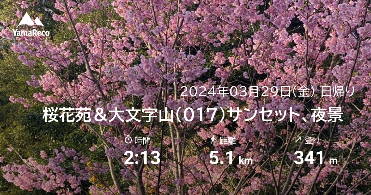 山行記録: 桜花苑＆大文字山（017）サンセット、夜景&#9835;