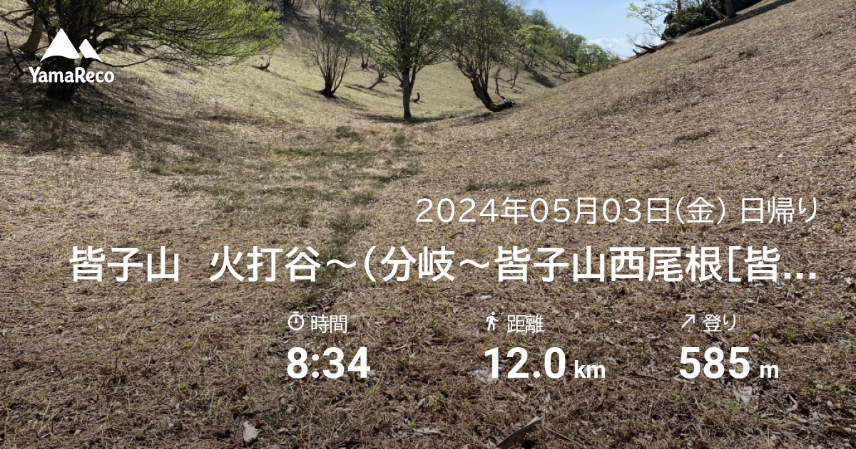 山行記録: 皆子山　火打谷〜（分岐〜皆子山西尾根[皆子谷源頭]〜皆子山）[ピストン]〜分岐〜尾越〜北山分水嶺〜猿橋峠〜大見〜火打谷